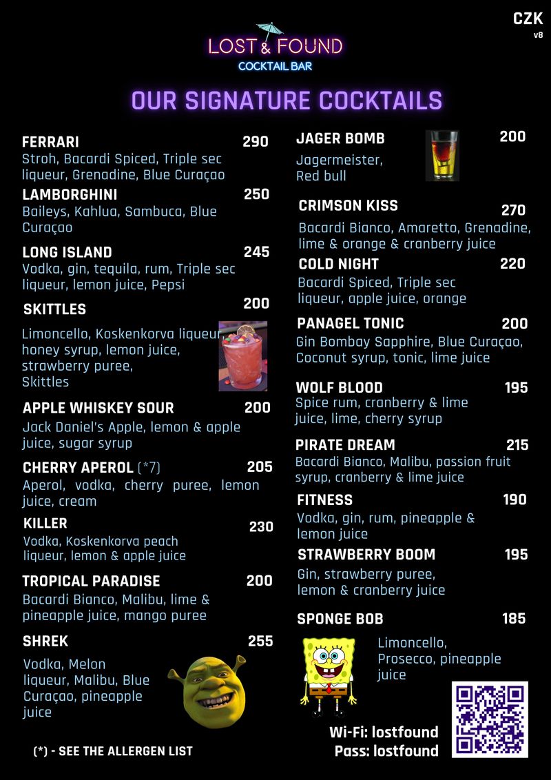 Lost and Found Bar Prague - Signature Cocktails with Ferrari, Lamborghini, Long Island