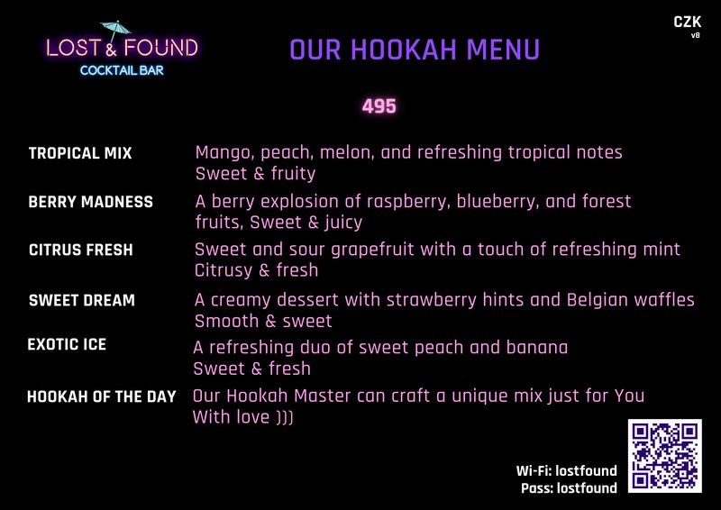 Lost and Found Bar Prague - Hookah menu